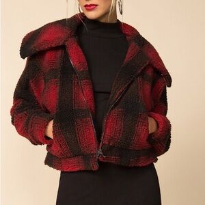 Superdown Candy Zip Front Jacket in Red Plaid